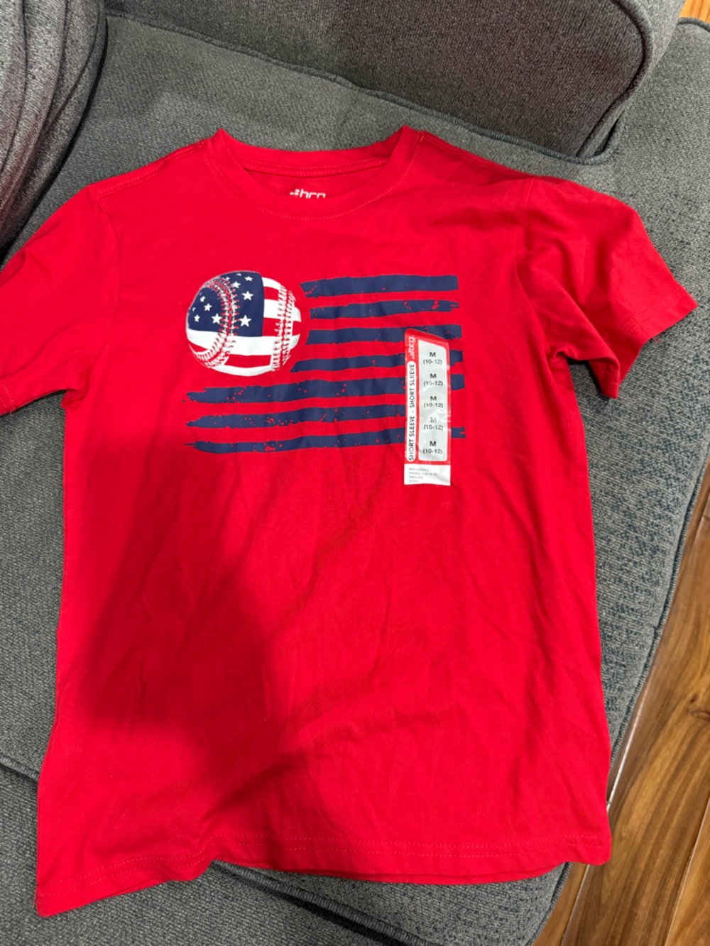 bcg Red Short Sleeve Tee with Navy Baseball Flag Graphic
